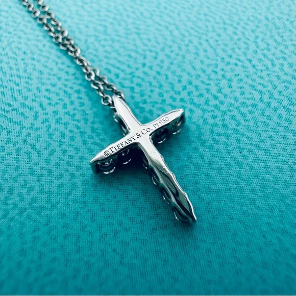 Tiffany & Co. .21 TCW Diamond Cross Necklace in Platinum with Packaging - Picture 7 of 13